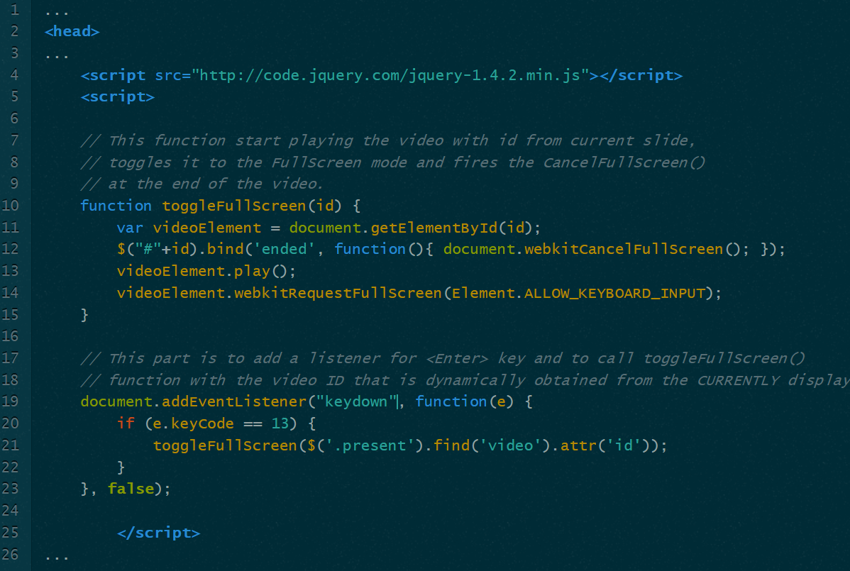 Embedding HTML5 Video in Reveal.JS Presentation